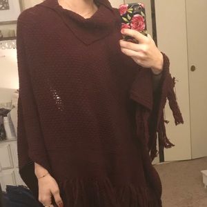 Maroon poncho sweater